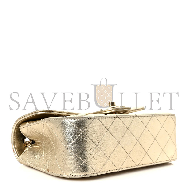 CHANEL MASTER METALLIC CAVIAR QUILTED MINI RECTANGULAR CC SLIDE FLAP LIGHT GOLD AS5759 (20*13*7cm)